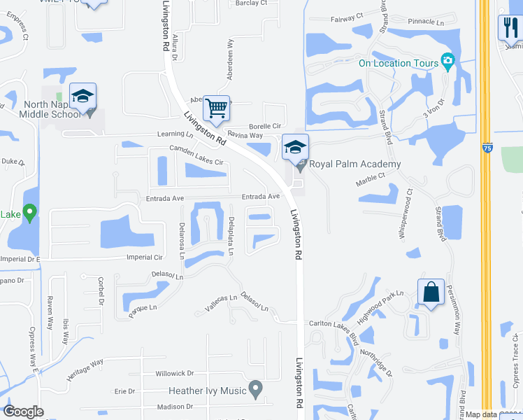 map of restaurants, bars, coffee shops, grocery stores, and more near 15950 Marcello Circle in Naples