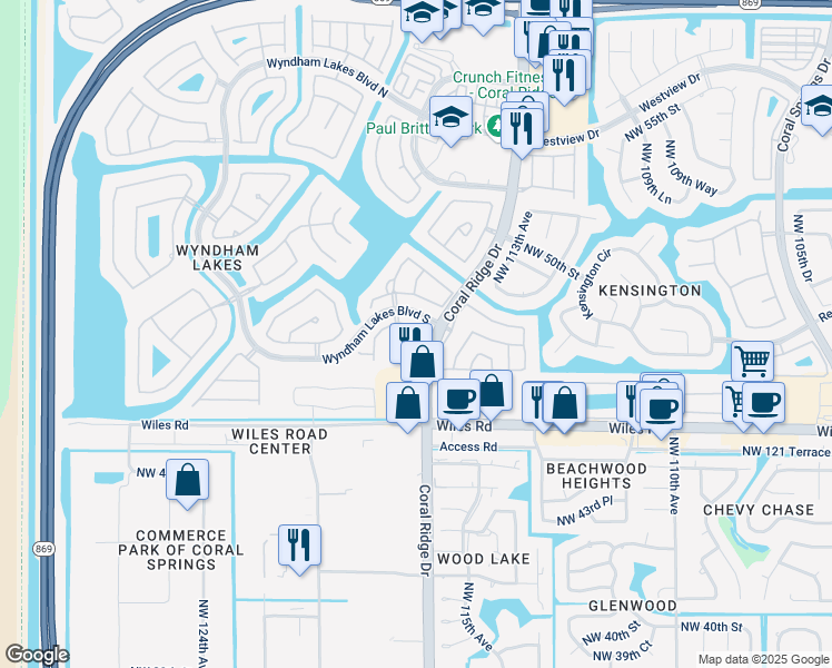 map of restaurants, bars, coffee shops, grocery stores, and more near 11622 Northwest 47th Drive in Tamarac