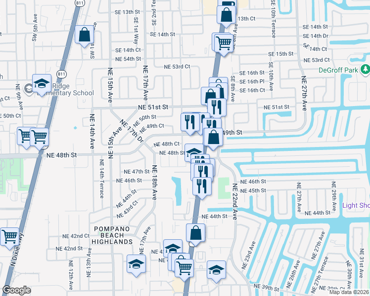 map of restaurants, bars, coffee shops, grocery stores, and more near 4832 Northeast 19th Terrace in Pompano Beach