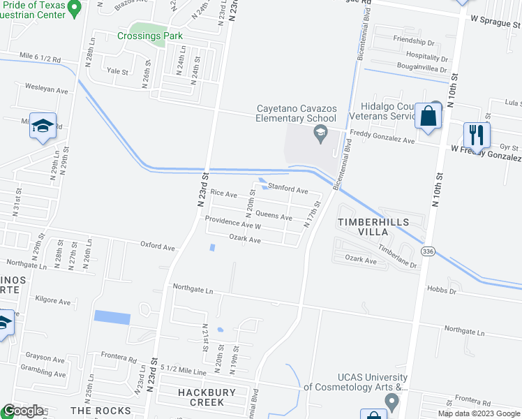 map of restaurants, bars, coffee shops, grocery stores, and more near 1908 Queens Avenue in McAllen