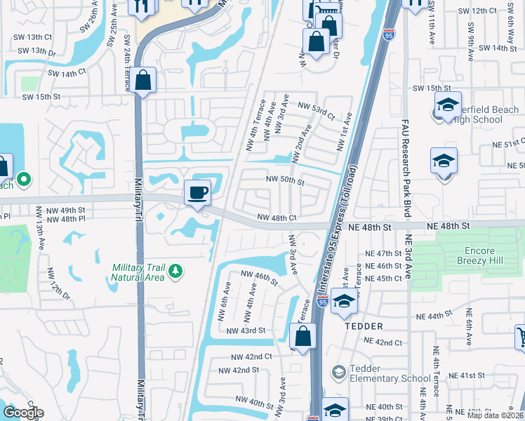 map of restaurants, bars, coffee shops, grocery stores, and more near 304 Northwest 49th Street in Pompano Beach