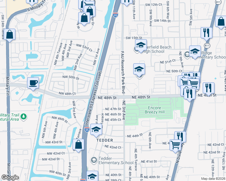 map of restaurants, bars, coffee shops, grocery stores, and more near 208 Northeast 49th Street in Pompano Beach