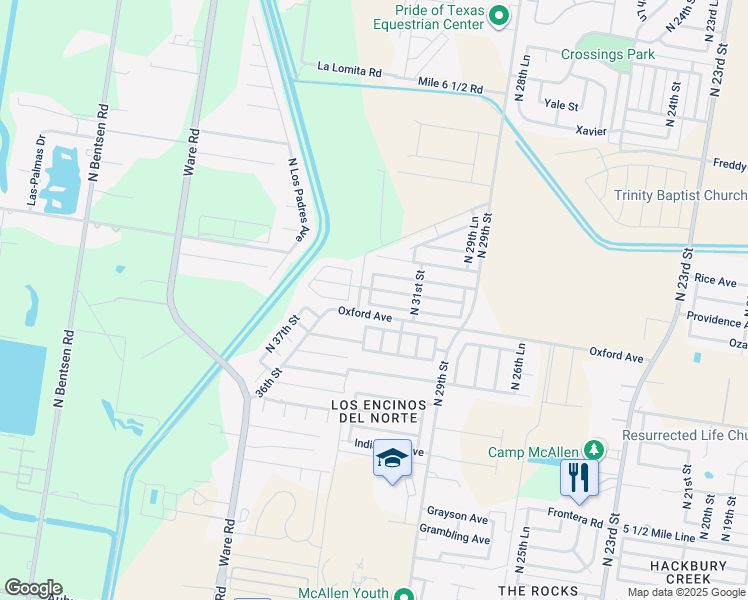 map of restaurants, bars, coffee shops, grocery stores, and more near 3216 Ozark Avenue in McAllen