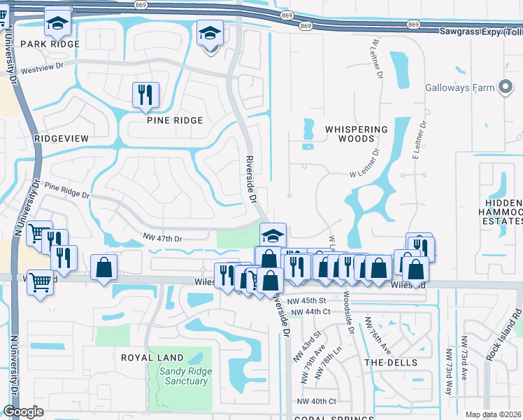 map of restaurants, bars, coffee shops, grocery stores, and more near 5007 Coral Sun in Coral Springs