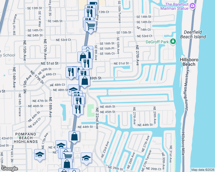map of restaurants, bars, coffee shops, grocery stores, and more near 2370 Northeast 48th Court in Lighthouse Point