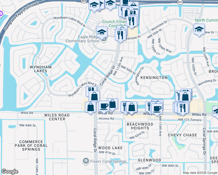 map of restaurants, bars, coffee shops, grocery stores, and more near 11477 Northwest 48th Court in Pompano Beach