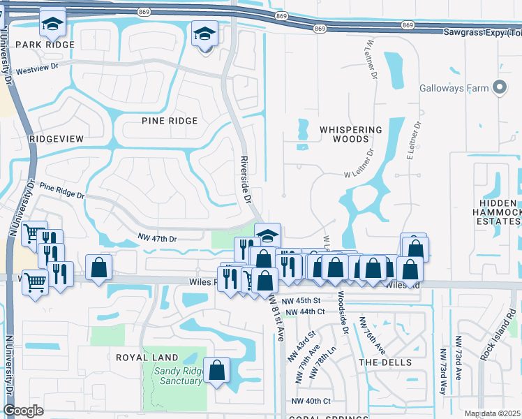 map of restaurants, bars, coffee shops, grocery stores, and more near 5007 Coral Sun in Coral Springs