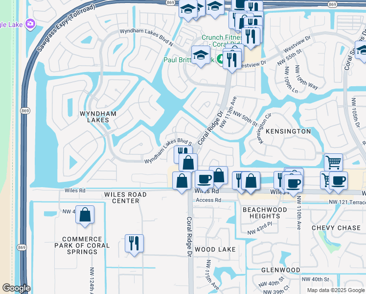 map of restaurants, bars, coffee shops, grocery stores, and more near 11622 Northwest 47th Drive in Tamarac