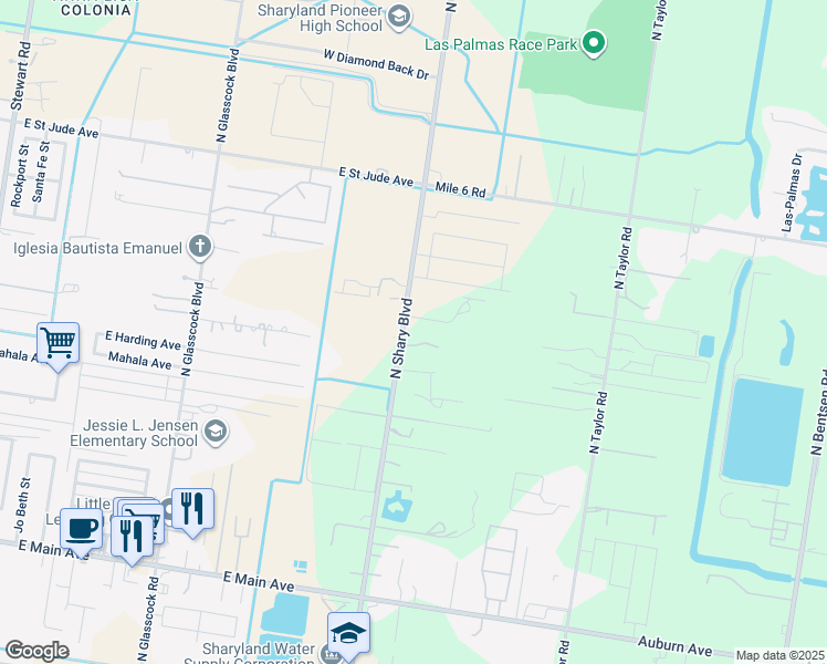 map of restaurants, bars, coffee shops, grocery stores, and more near 911 North Shary Road in Mission