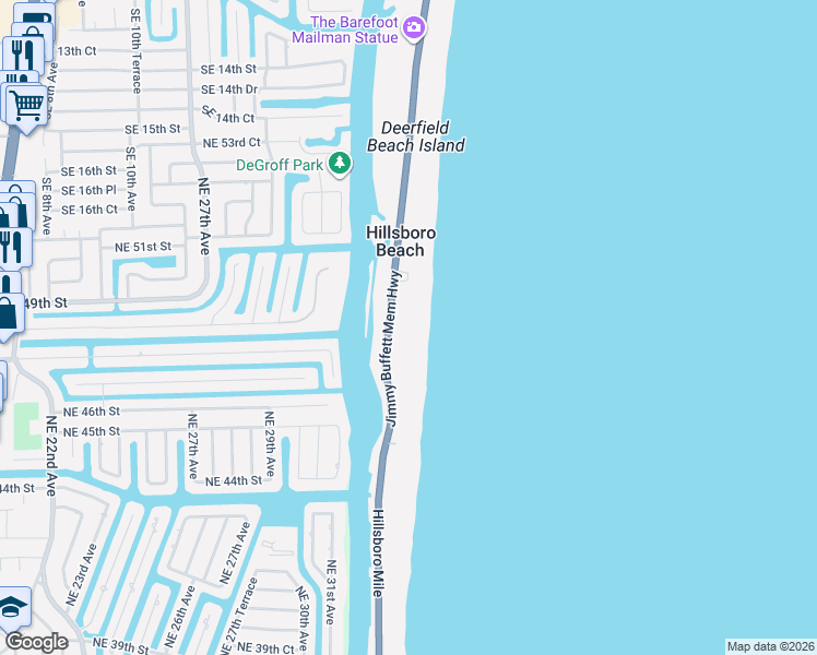 map of restaurants, bars, coffee shops, grocery stores, and more near 1125 Florida A1A in Hillsboro Beach