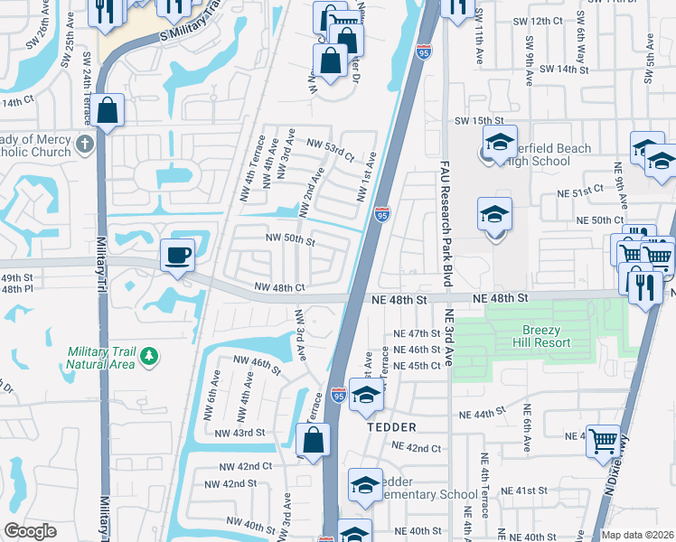 map of restaurants, bars, coffee shops, grocery stores, and more near 109 Northwest 48th Court in Pompano Beach