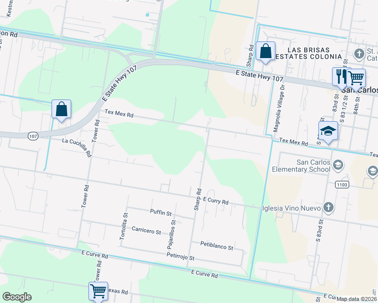 map of restaurants, bars, coffee shops, grocery stores, and more near 5353 Sharp Road in Edinburg