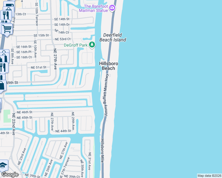 map of restaurants, bars, coffee shops, grocery stores, and more near 1125 Florida A1A in Hillsboro Beach