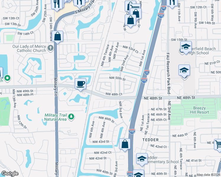 map of restaurants, bars, coffee shops, grocery stores, and more near 304 Northwest 49th Street in Pompano Beach