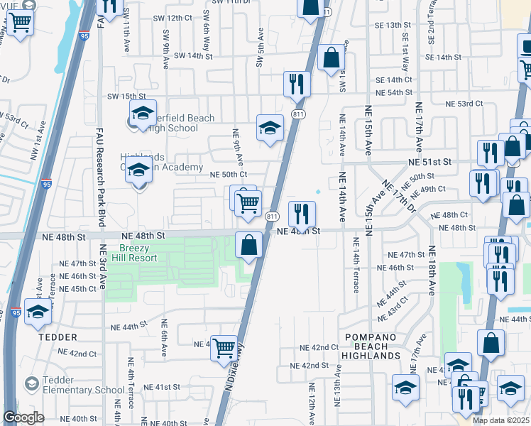 map of restaurants, bars, coffee shops, grocery stores, and more near 4859 North Dixie Highway in Pompano Beach