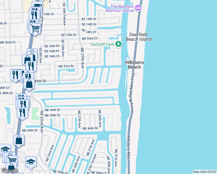 map of restaurants, bars, coffee shops, grocery stores, and more near 2911 Northeast 48th Street in Lighthouse Point