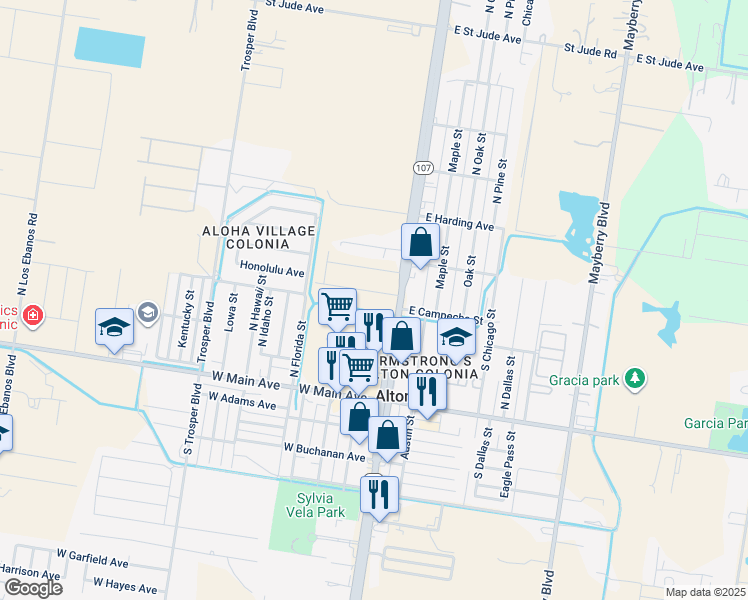 map of restaurants, bars, coffee shops, grocery stores, and more near 309 North Alton Boulevard in Alton