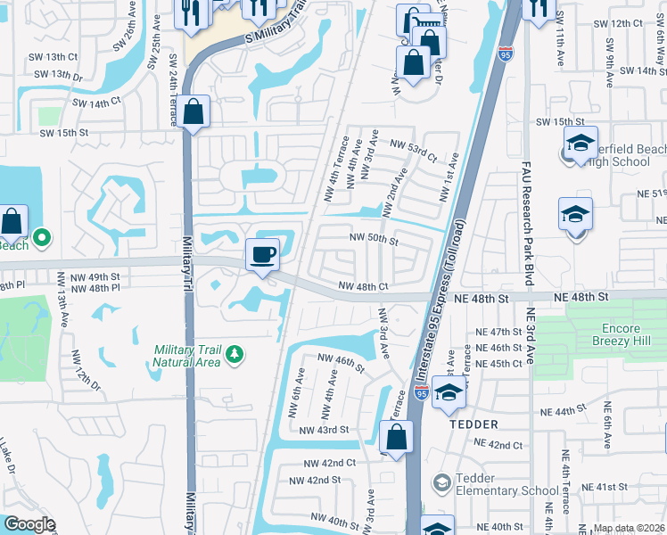 map of restaurants, bars, coffee shops, grocery stores, and more near 304 Northwest 49th Street in Pompano Beach