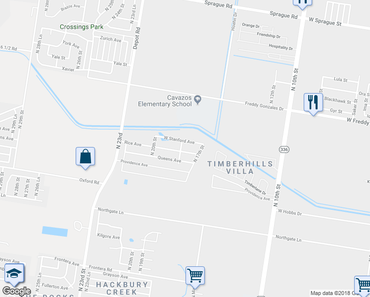 map of restaurants, bars, coffee shops, grocery stores, and more near 1724 Rice Avenue in McAllen