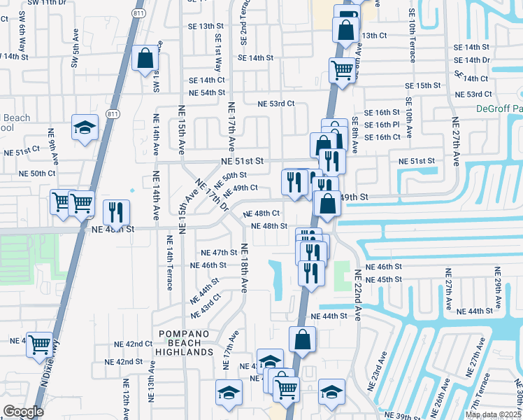 map of restaurants, bars, coffee shops, grocery stores, and more near 1817 Northeast 48th Street in Pompano Beach