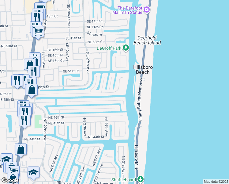 map of restaurants, bars, coffee shops, grocery stores, and more near 2911 Northeast 48th Street in Lighthouse Point