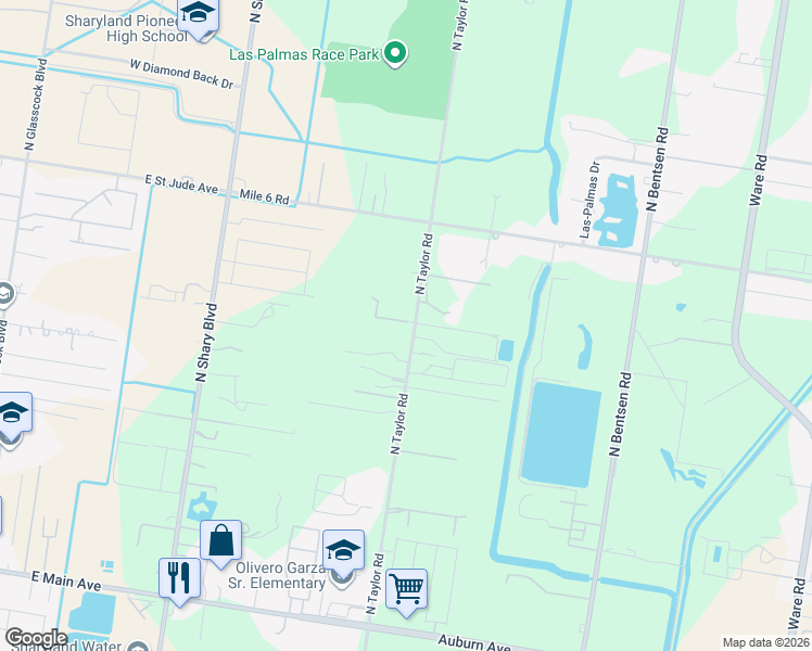 map of restaurants, bars, coffee shops, grocery stores, and more near 6801 North Taylor Road in McAllen