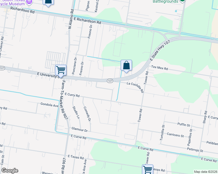 map of restaurants, bars, coffee shops, grocery stores, and more near 5715 Premiere Lane in Edinburg
