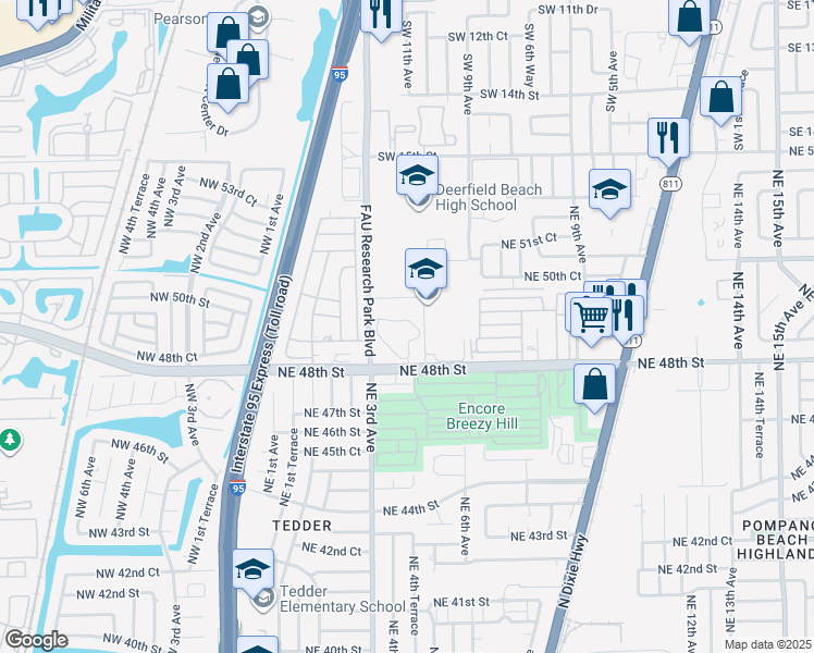 map of restaurants, bars, coffee shops, grocery stores, and more near 501 Northeast 48th Street in Pompano Beach