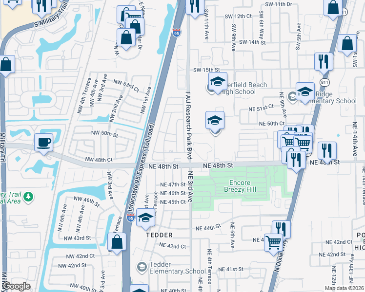 map of restaurants, bars, coffee shops, grocery stores, and more near 4982-5008 FAU Research Park Boulevard in Pompano Beach
