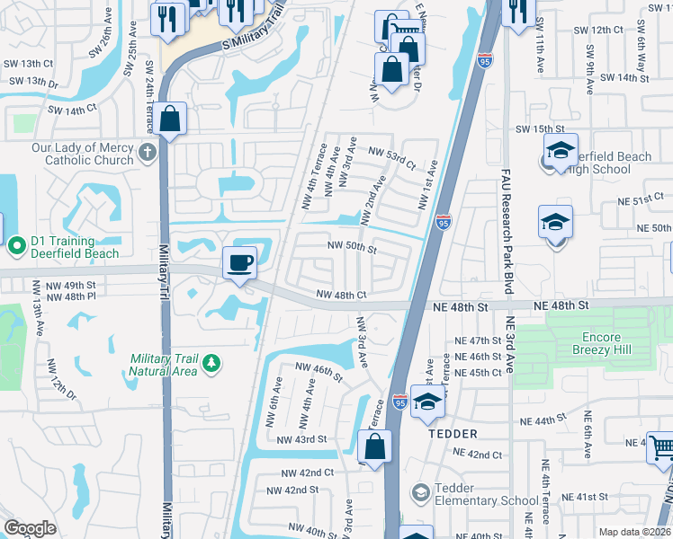 map of restaurants, bars, coffee shops, grocery stores, and more near 306 Northwest 50th Street in Pompano Beach