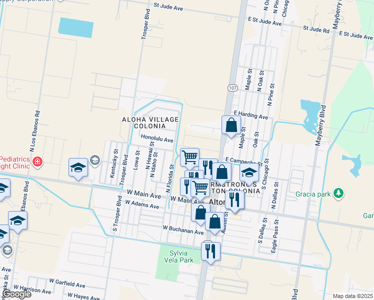 map of restaurants, bars, coffee shops, grocery stores, and more near 404 Honolulu Avenue in Alton