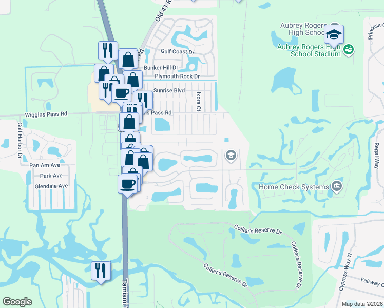 map of restaurants, bars, coffee shops, grocery stores, and more near 128 Royal Cove Drive in Naples