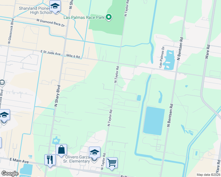 map of restaurants, bars, coffee shops, grocery stores, and more near 6807 North Taylor Road in Mission