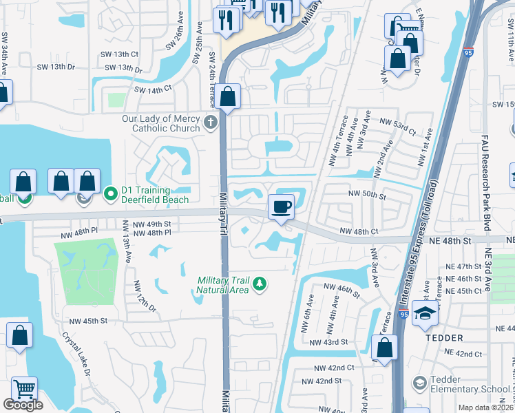 map of restaurants, bars, coffee shops, grocery stores, and more near 2147 Discovery Circle West in Deerfield Beach