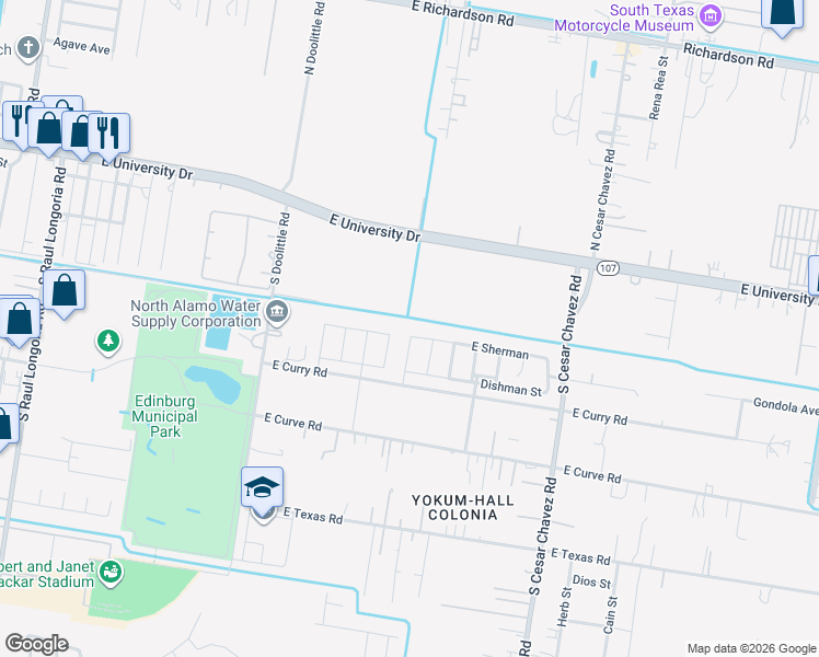 map of restaurants, bars, coffee shops, grocery stores, and more near 3706 East Sherman in Edinburg