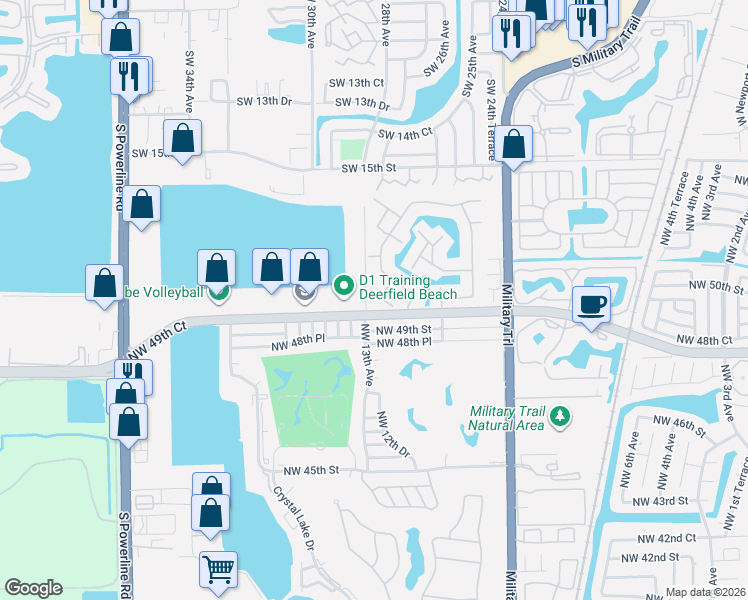 map of restaurants, bars, coffee shops, grocery stores, and more near 1240 Northwest 50th Street in Deerfield Beach
