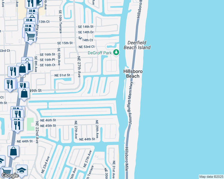map of restaurants, bars, coffee shops, grocery stores, and more near 3150 Northeast 48th Court in Lighthouse Point