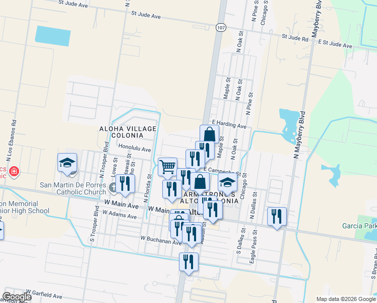 map of restaurants, bars, coffee shops, grocery stores, and more near 224 West Kohala Avenue in Alton