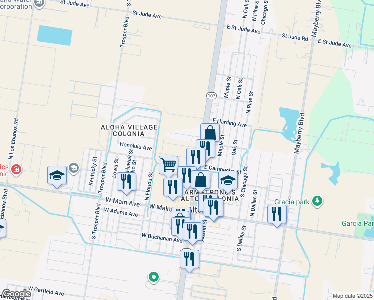 map of restaurants, bars, coffee shops, grocery stores, and more near 224 West Kohala Avenue in Alton