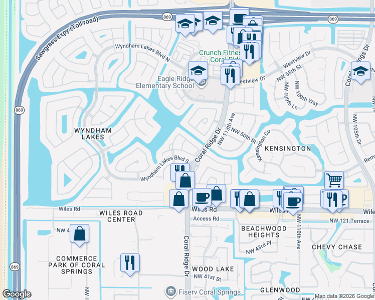 map of restaurants, bars, coffee shops, grocery stores, and more near 11637 Northwest 48th Street in Tamarac