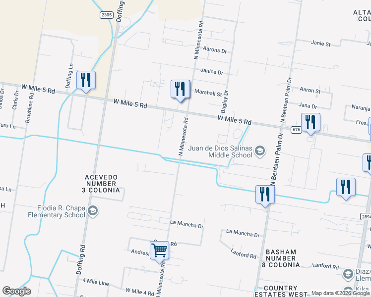 map of restaurants, bars, coffee shops, grocery stores, and more near 6100 North Minnesota Road in Mission