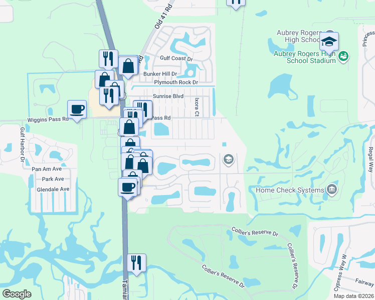 map of restaurants, bars, coffee shops, grocery stores, and more near 128 Royal Cove Drive in Naples