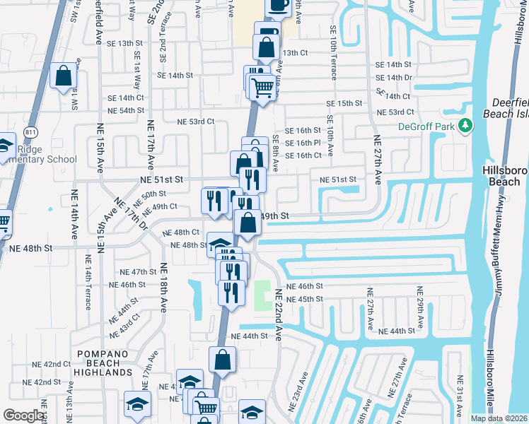 map of restaurants, bars, coffee shops, grocery stores, and more near 5006 North Federal Highway in Lighthouse Point
