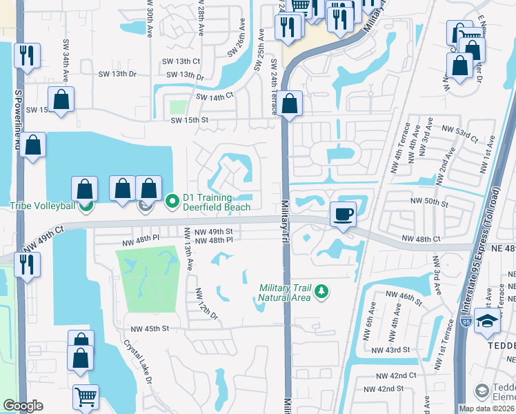 map of restaurants, bars, coffee shops, grocery stores, and more near 4949 East Lakes Drive in Pompano Beach
