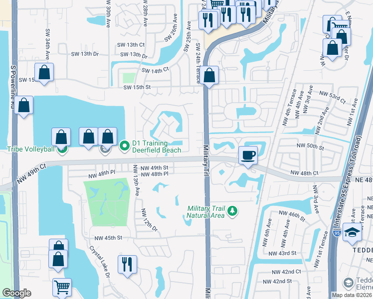 map of restaurants, bars, coffee shops, grocery stores, and more near 4949 East Lakes Drive in Pompano Beach
