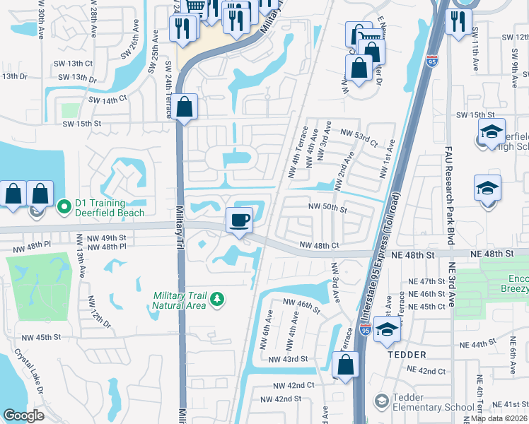 map of restaurants, bars, coffee shops, grocery stores, and more near 1880 Discovery Way in Deerfield Beach