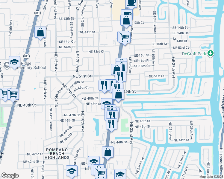 map of restaurants, bars, coffee shops, grocery stores, and more near 4915 U.S. 1 in Lighthouse Point