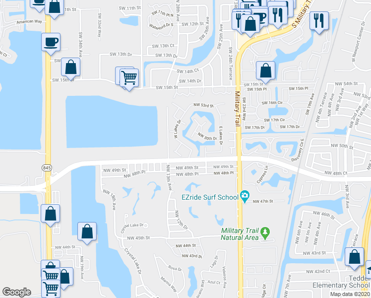 map of restaurants, bars, coffee shops, grocery stores, and more near 1229 West Lakes Drive in Deerfield Beach