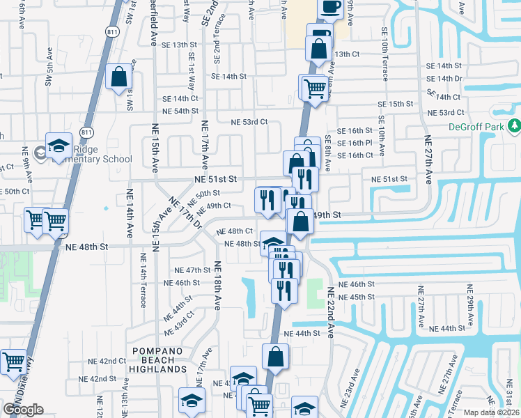 map of restaurants, bars, coffee shops, grocery stores, and more near 4936 Northeast 19th Terrace in Pompano Beach