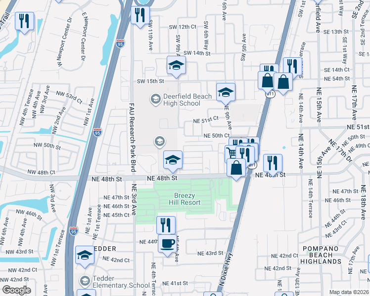 map of restaurants, bars, coffee shops, grocery stores, and more near 186 Highlands Pines Mobile Home Park in Pompano Beach